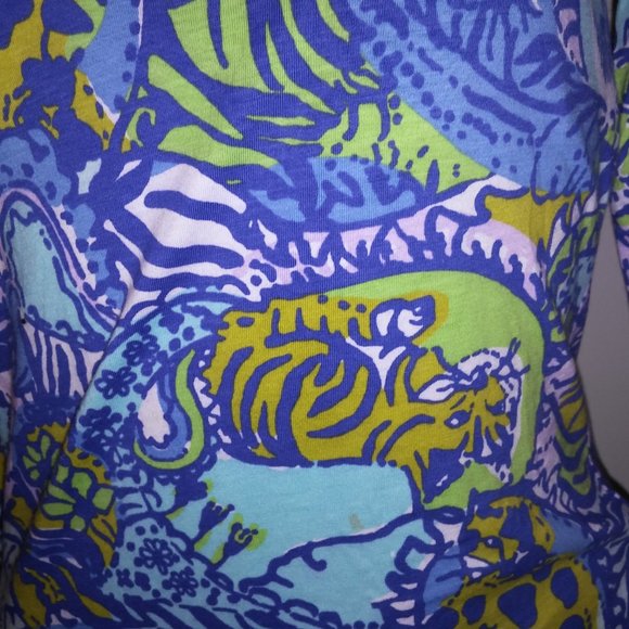 Lilly Pulitzer Shirt Dress XS Blue Green Cats V Neck Pit to Pit 17" Length 34" P - Picture 4 of 12